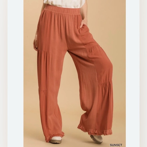 Umgee Orange Wide Leg pants with Elastic Waistband - Picture 1 of 12